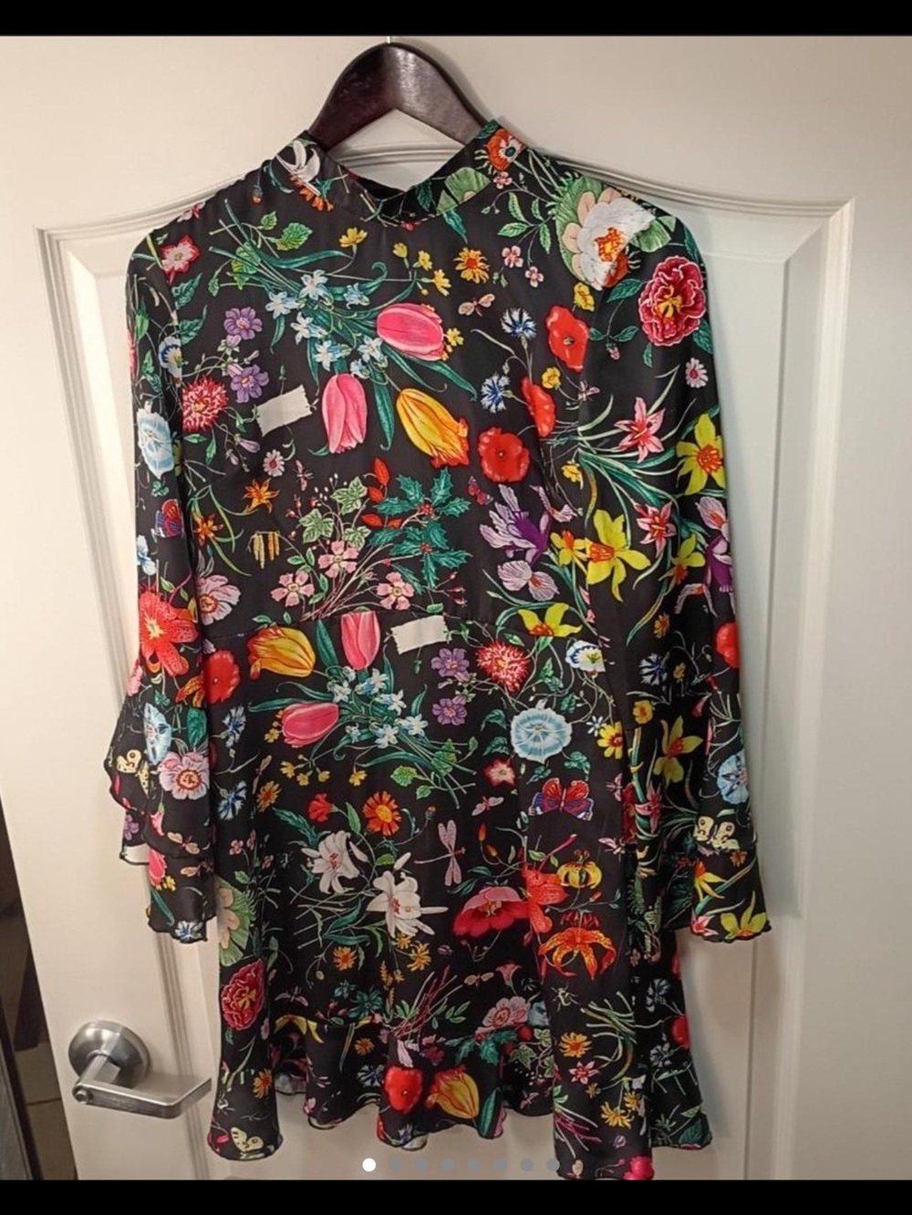 Black Floral Long Sleeve Ruffle Hem Dress